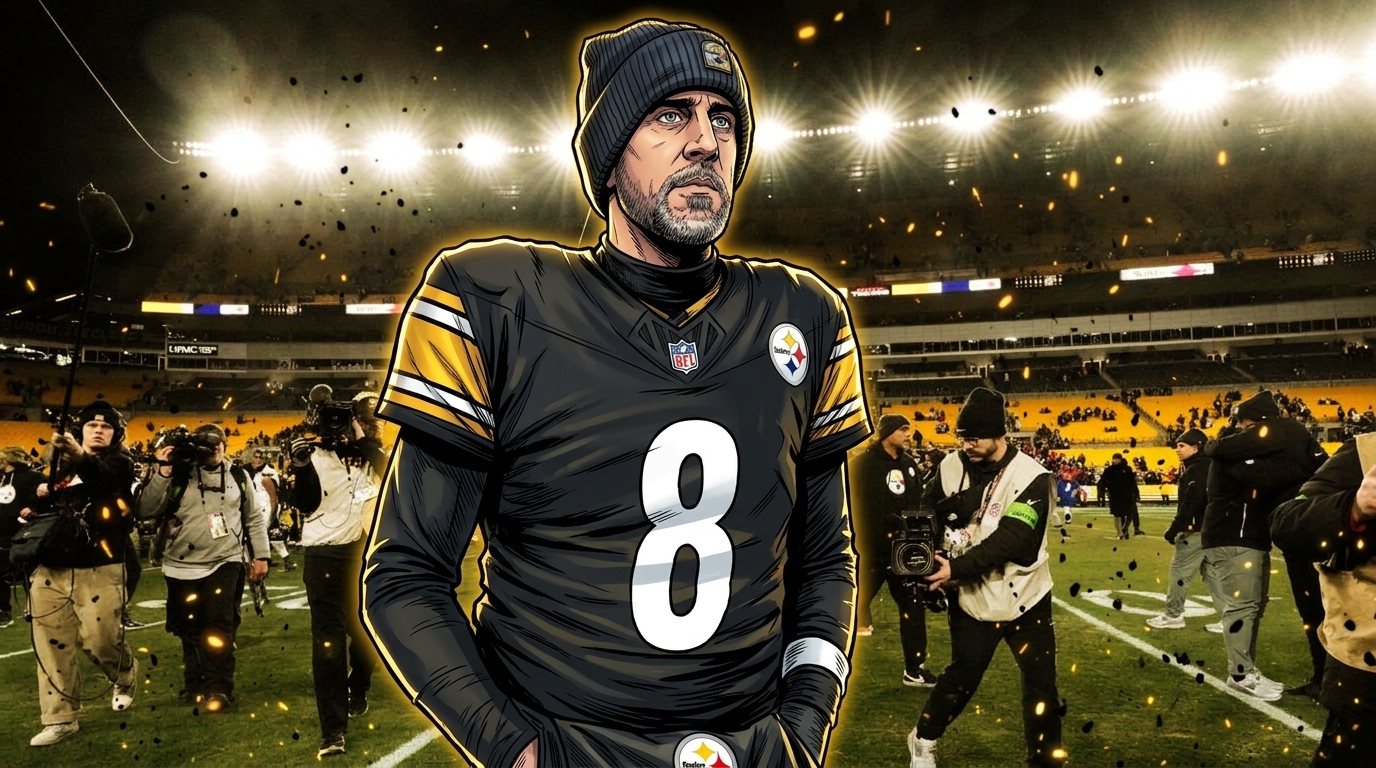Aaron Rodgers in Pittsburgh Steelers #8 jersey walking off field after game