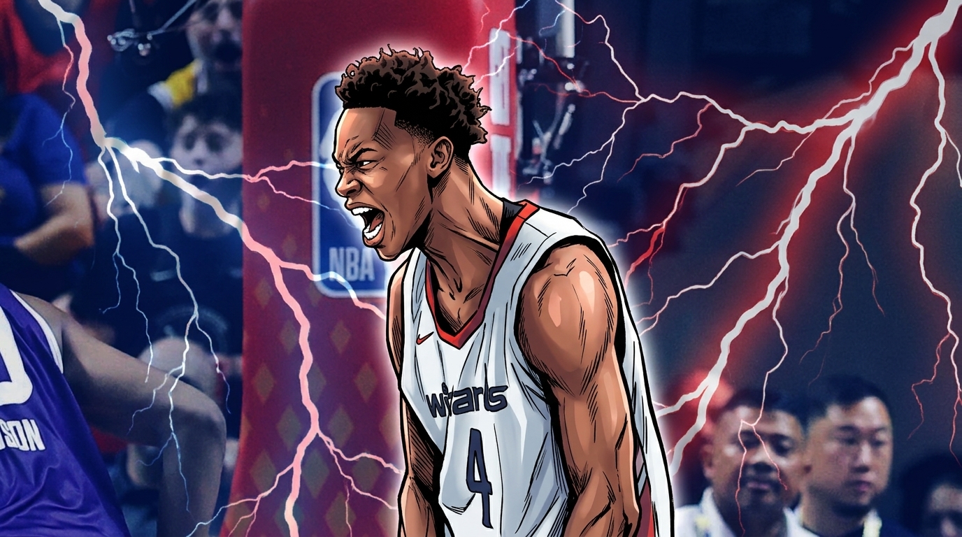 AJ Dybantsa celebrating in Washington Wizards jersey — Swipe Sports