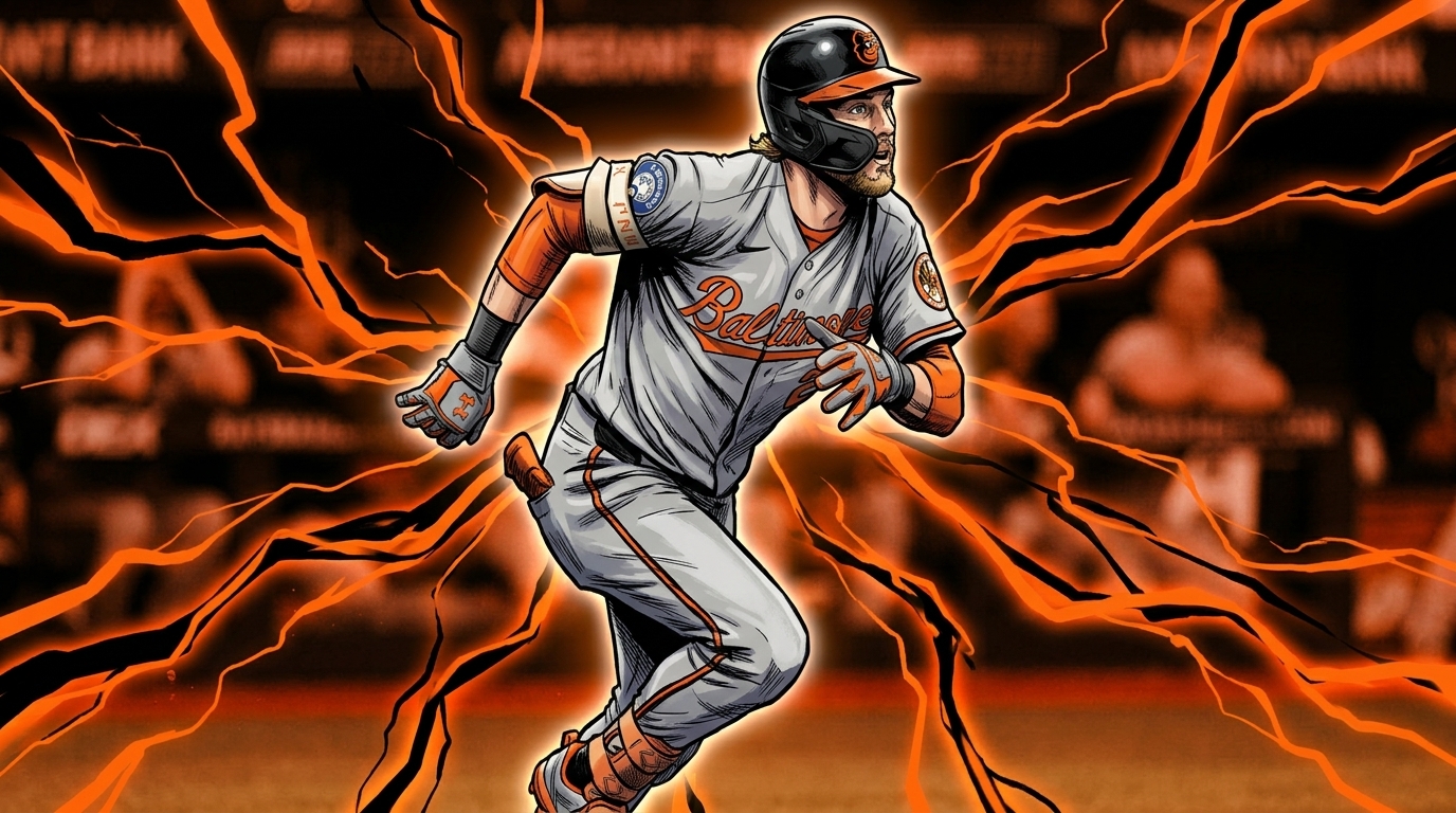 Gunnar Henderson of the Baltimore Orioles in comic-style illustration