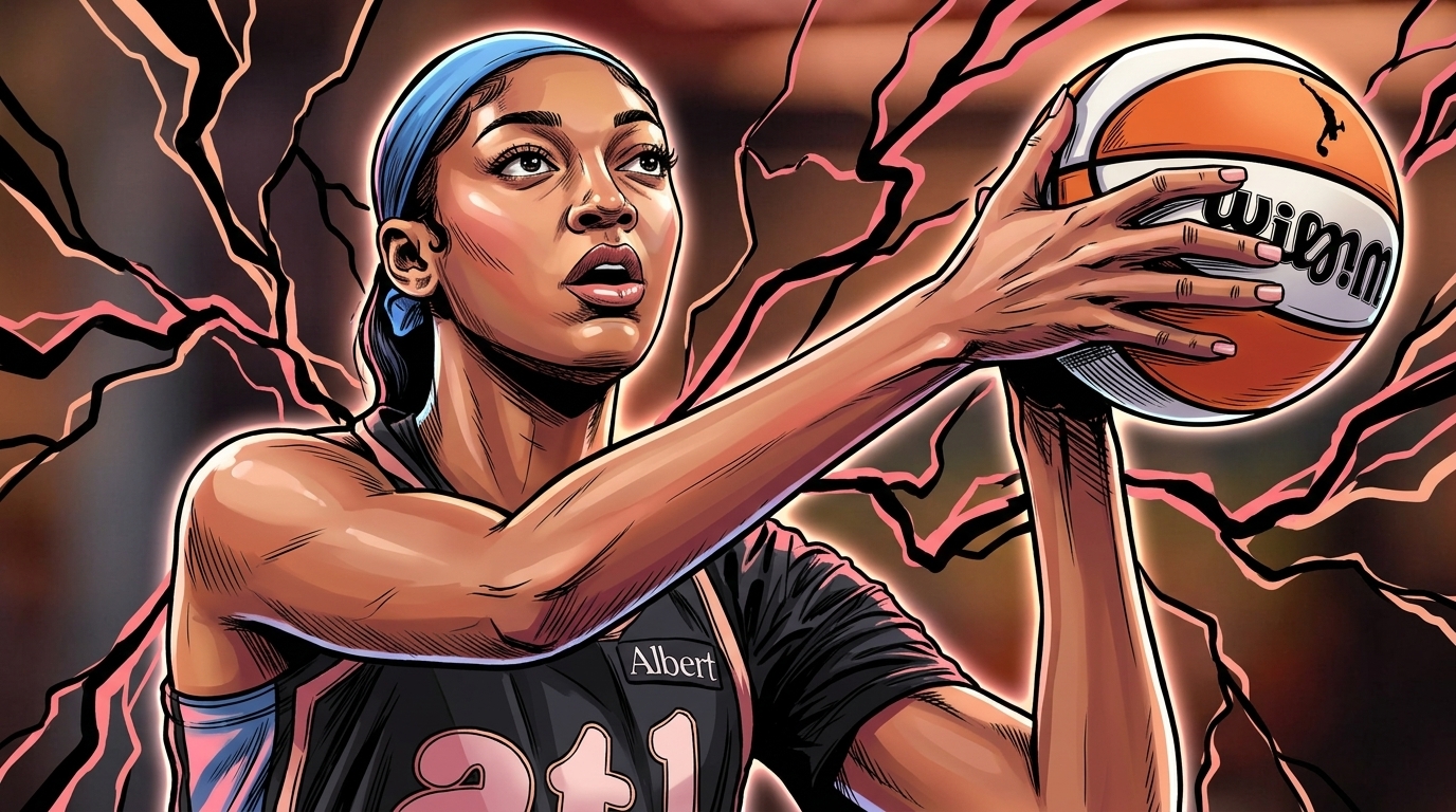 Angel Reese of the Atlanta Dream in comic book style with electric energy effect