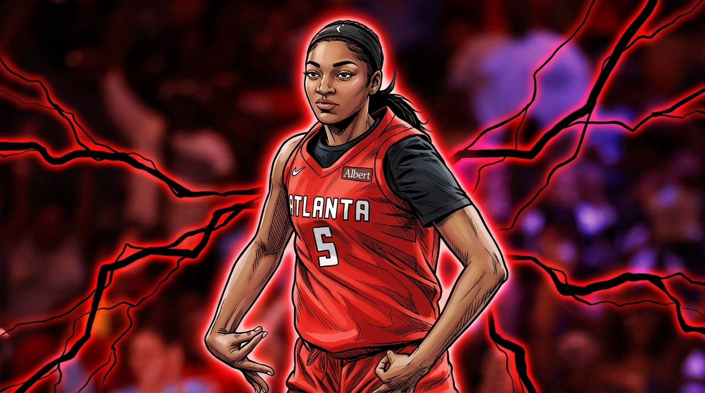 Angel Reese of the Atlanta Dream in comic book style with electric energy effect