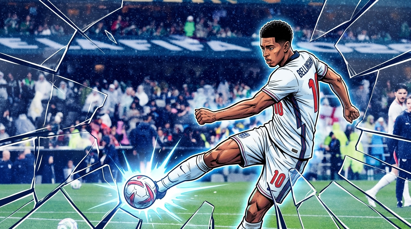 Jude Bellingham striking the ball for England — Swipe Sports