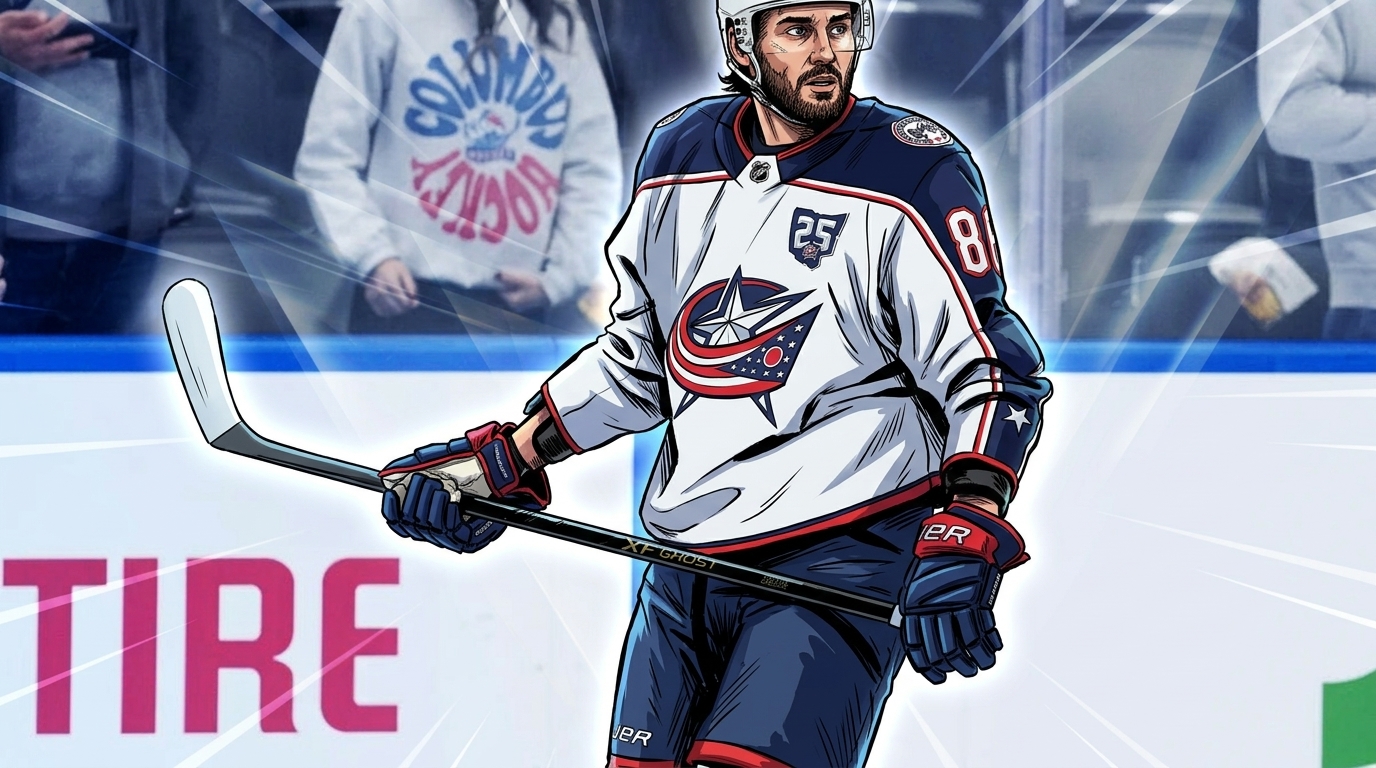 Kirill Marchenko, Columbus Blue Jackets, comic-book illustration style — Swipe Sports