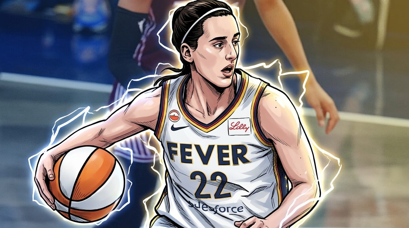 Caitlin Clark Indiana Fever comic book electric energy white lightning effect