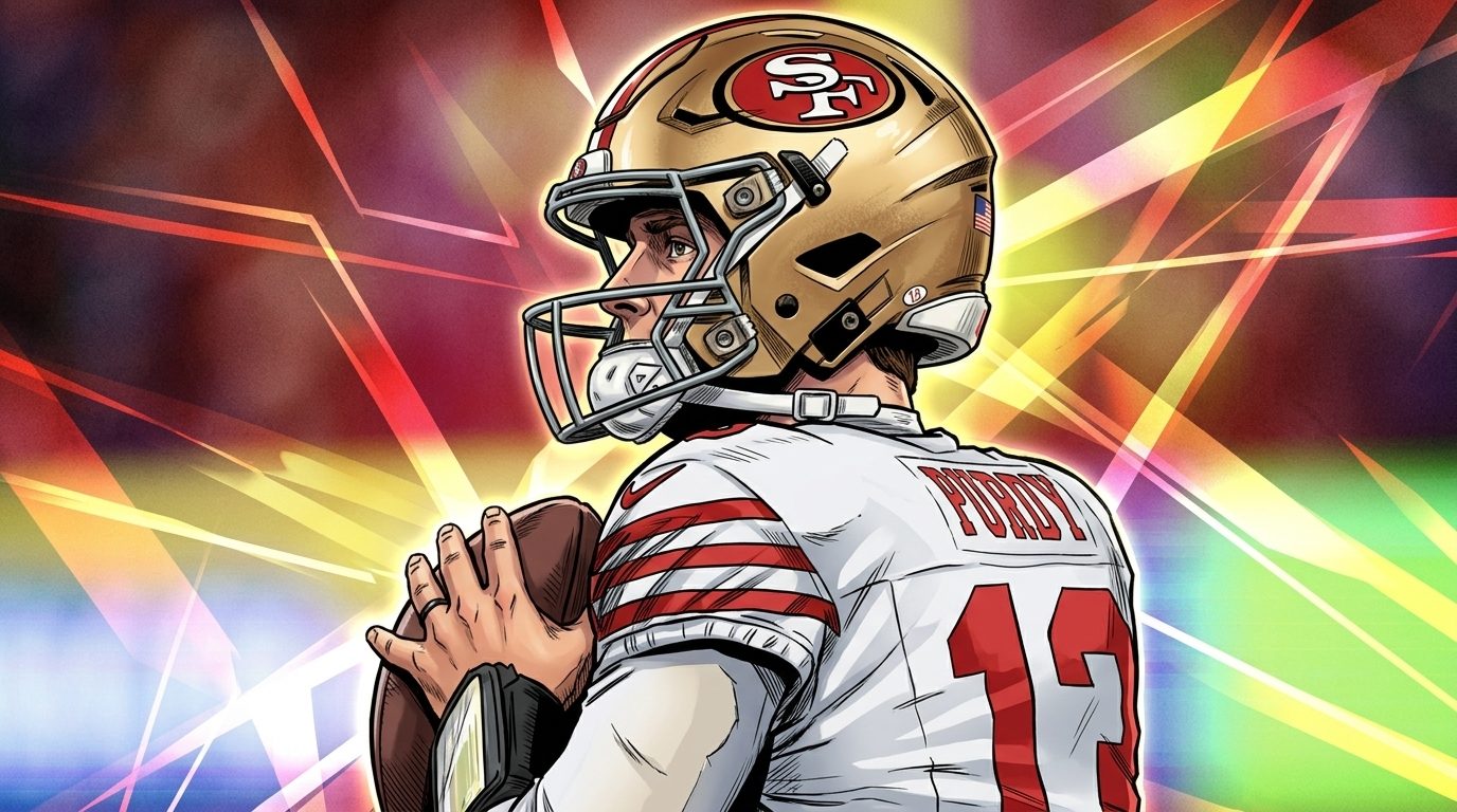 Comic-style illustration of a San Francisco 49ers player