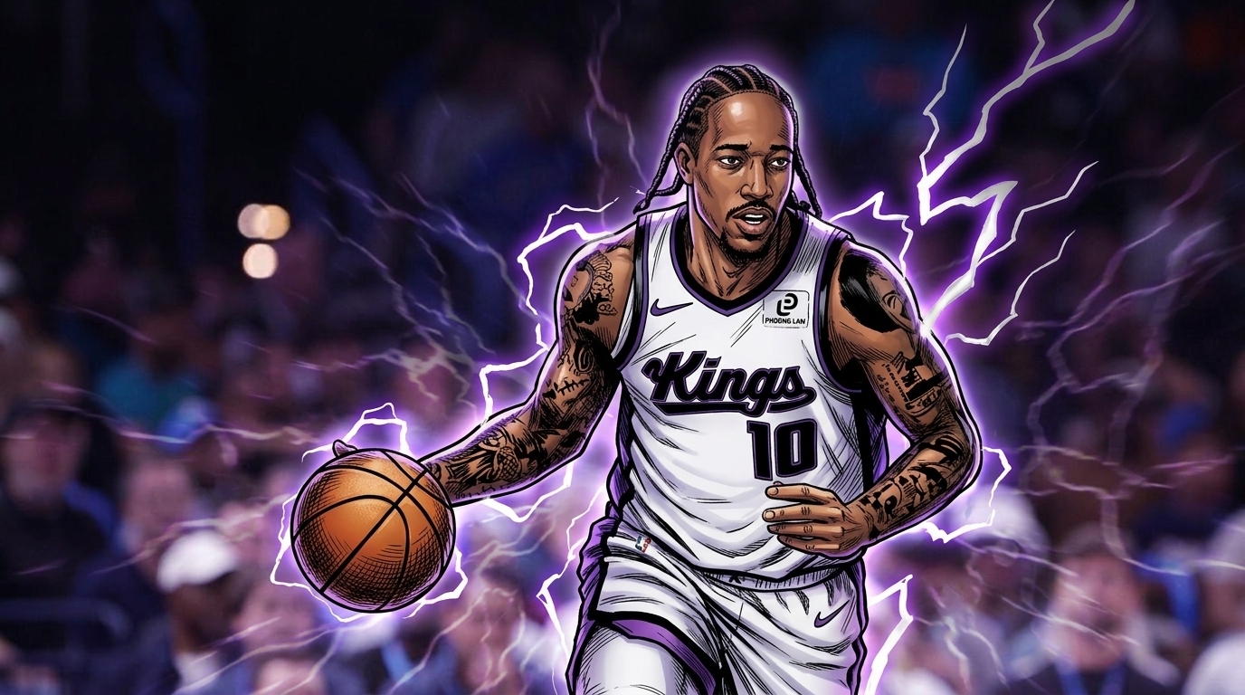 DeMar DeRozan in an electric energy illustration — Swipe Sports
