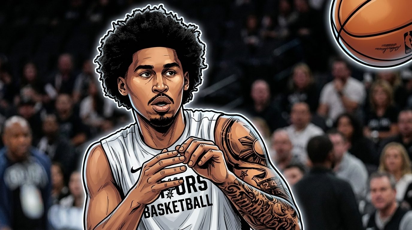 Dylan Harper comic-style portrait in San Antonio Spurs jersey — Swipe Sports