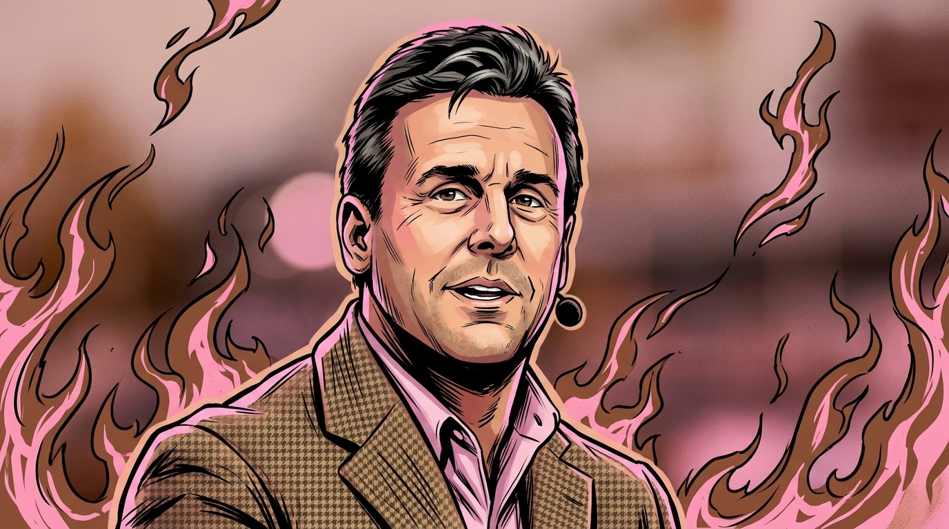 Karl Ravech illustrated in Marvel comic style with a flames effect at his ESPN broadcast booth — Swipe Sports