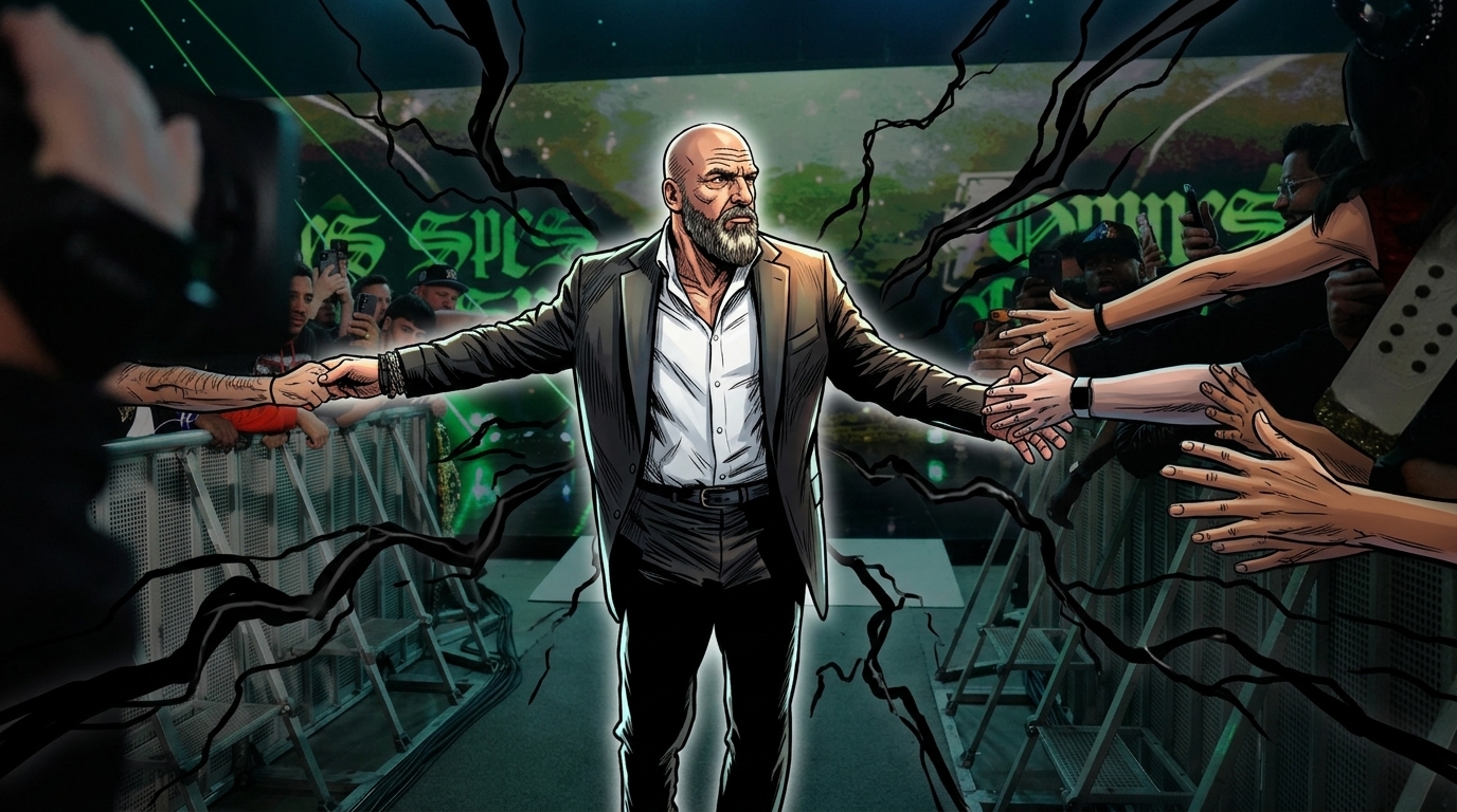 Comic-style illustration of Triple H representing the ESPN-WWE deal denial dispute