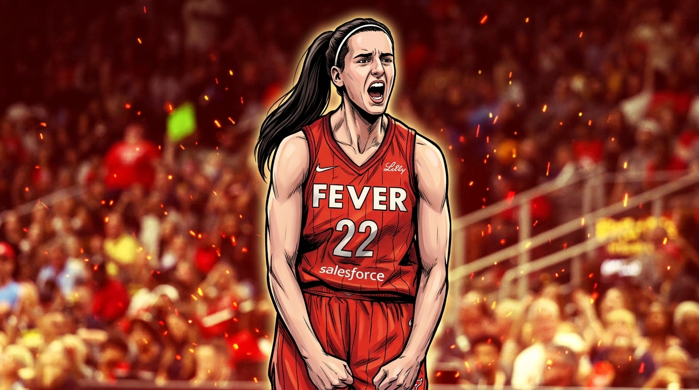Caitlin Clark Indiana Fever jersey fist pump comic book style