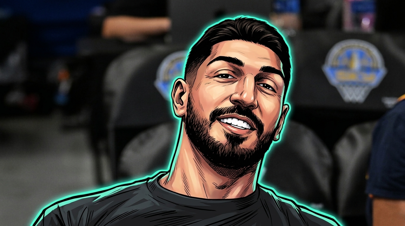 Enes Kanter Freedom illustrated in comic book style with a neon rim glow effect, courtside at a WNBA game, Swipe Sports