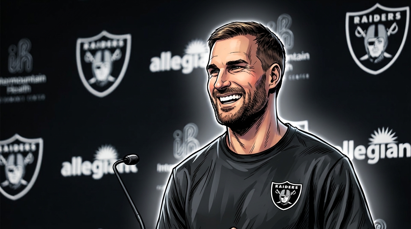 Comic-style illustration of Kirk Cousins in Las Vegas Raiders gear