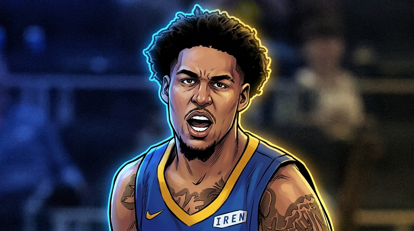 Yaxel Lendeborg of the Golden State Warriors in comic book style with neon rim glow effect