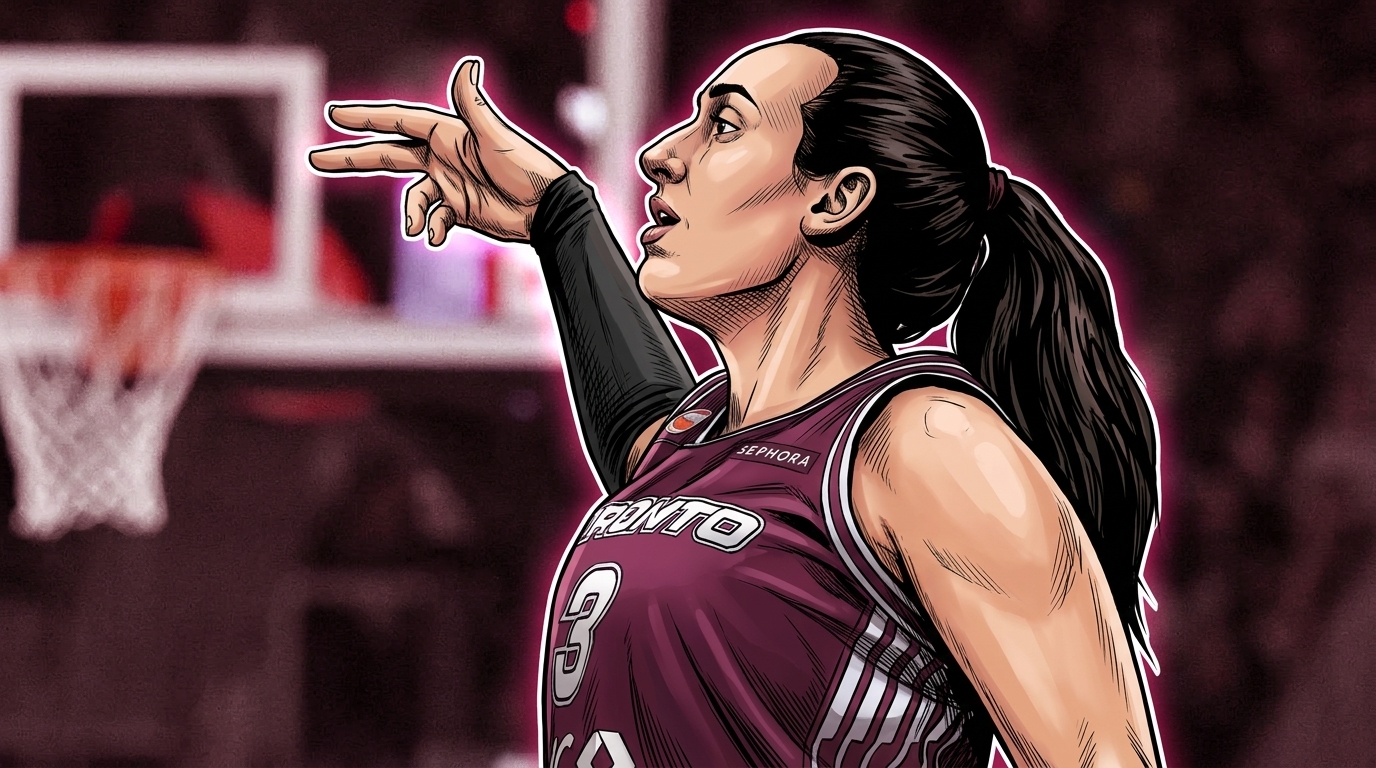 Marina Mabrey, Toronto Tempo guard, comic-style illustration with neon rim glow effect