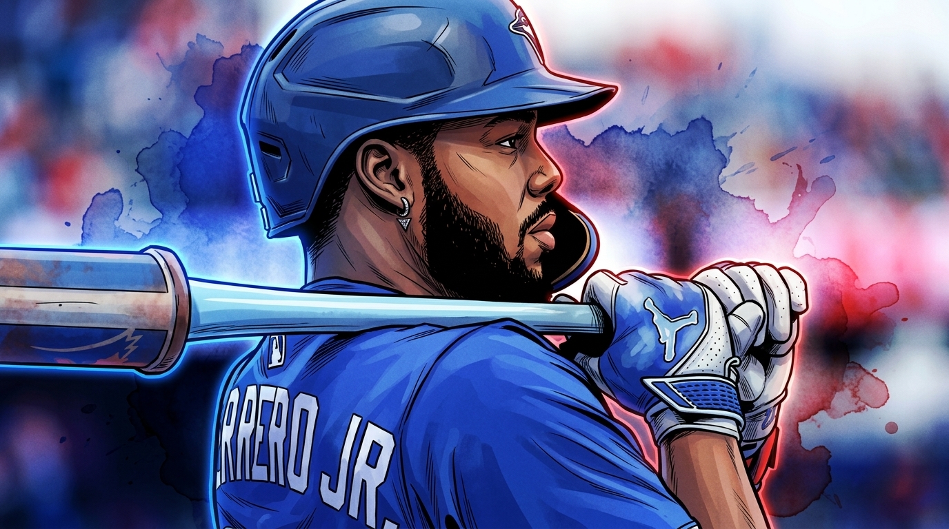 Vladimir Guerrero Jr. of the Toronto Blue Jays in comic-style illustration