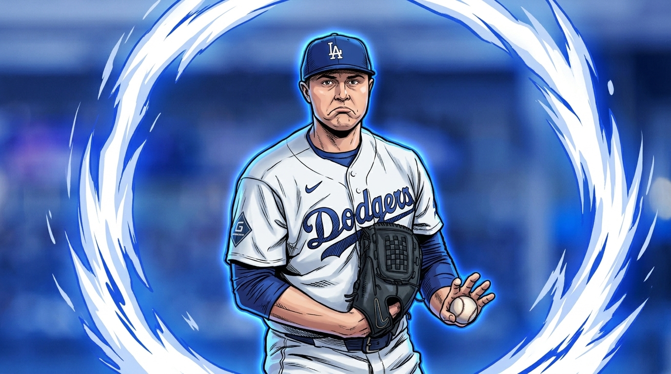 Tarik Skubal in Los Angeles Dodgers uniform, comic-style shockwave effect — Swipe Sports