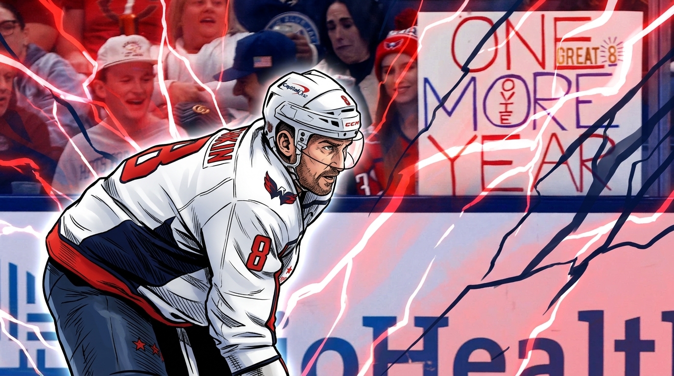 Alex Ovechkin in comic book illustration style with electric energy lightning effects, Washington Capitals jersey