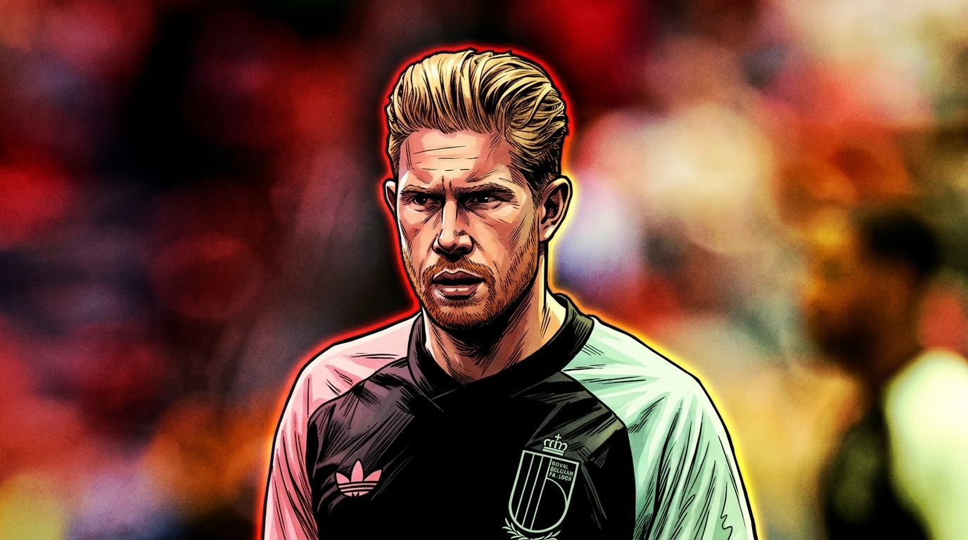 Kevin De Bruyne Belgium midfielder in comic book illustration style with neon rim glow effect