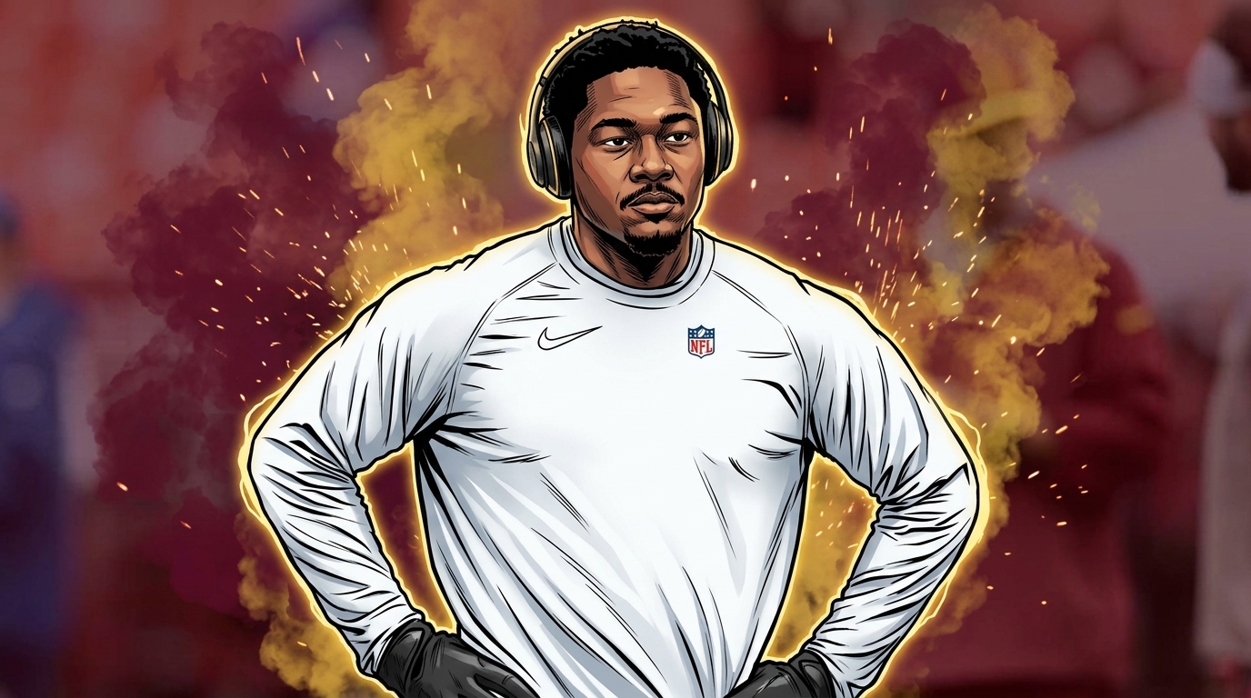 Comic-style illustration of Stefon Diggs in Commanders gear