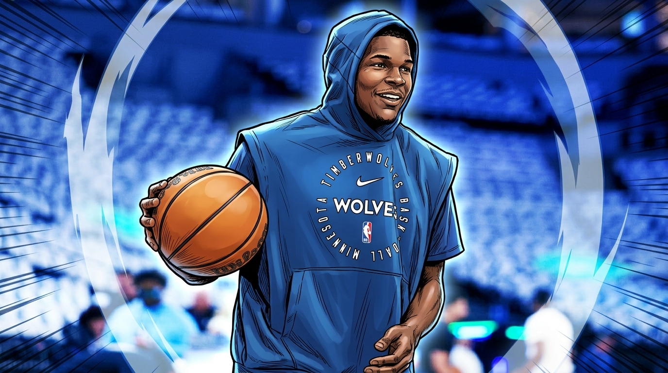 Anthony Edwards, Minnesota Timberwolves guard, comic-style illustration with shockwave effect