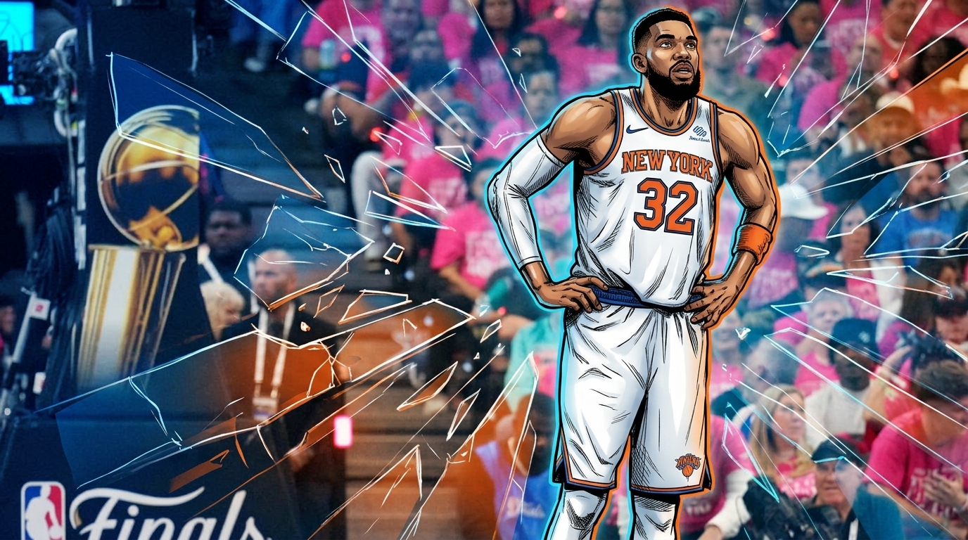 Karl-Anthony Towns with shattered glass comic effect, Knicks Finals