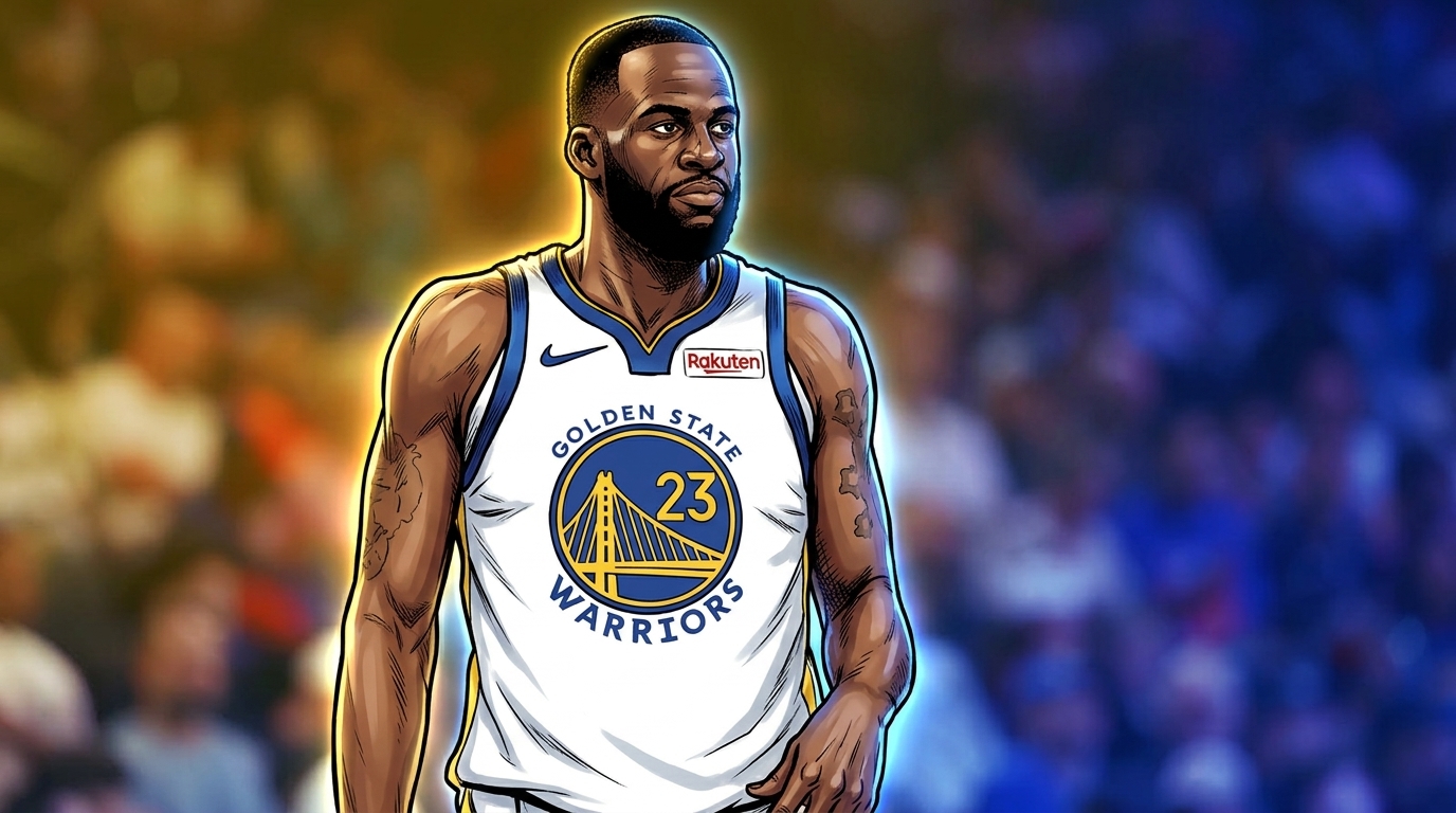 Draymond Green in Warriors jersey with neon rim glow comic book effect — Swipe Sports
