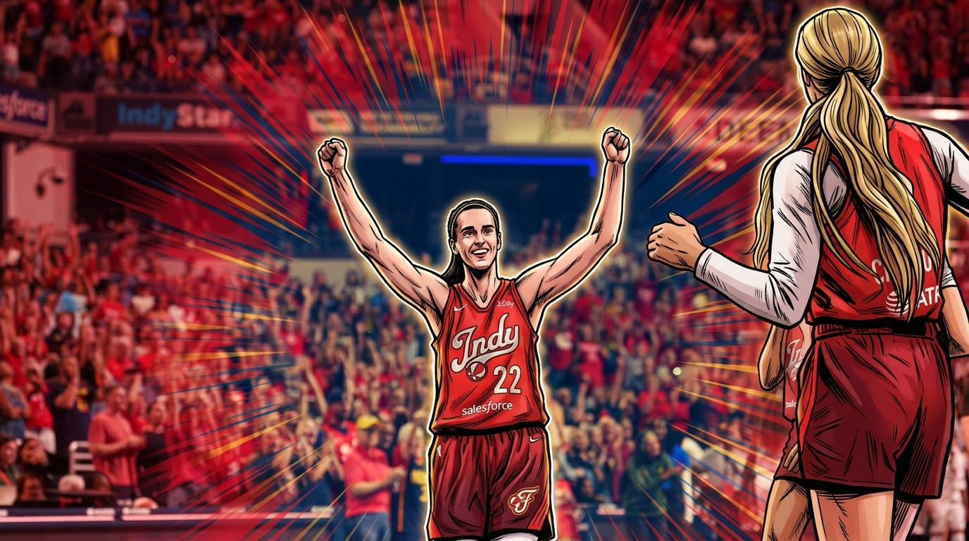 Caitlin Clark celebrates in red Indiana Fever jersey with shockwave effect — Swipe Sports