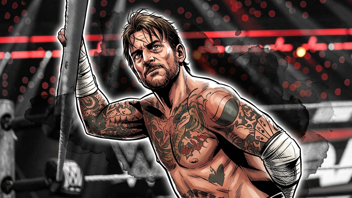 CM Punk holds the Undisputed WWE Championship in an ink wash illustration — Swipe Sports